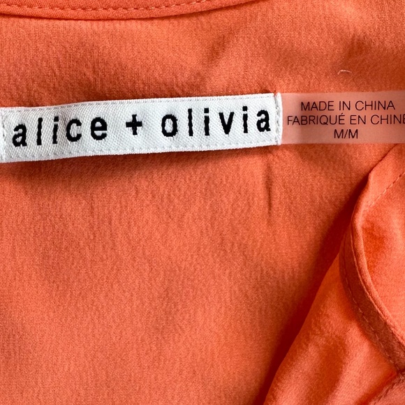 Alice + Olivia Coral/Orange Silk V-Neck Blouse Size Medium Designer Lightweight - Picture 3 of 10
